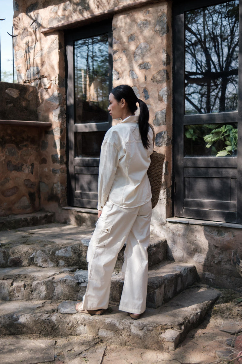 Saigon Parachute Pants-Ecru cotton by The Terra Tribe in ecru color for women Worldwide