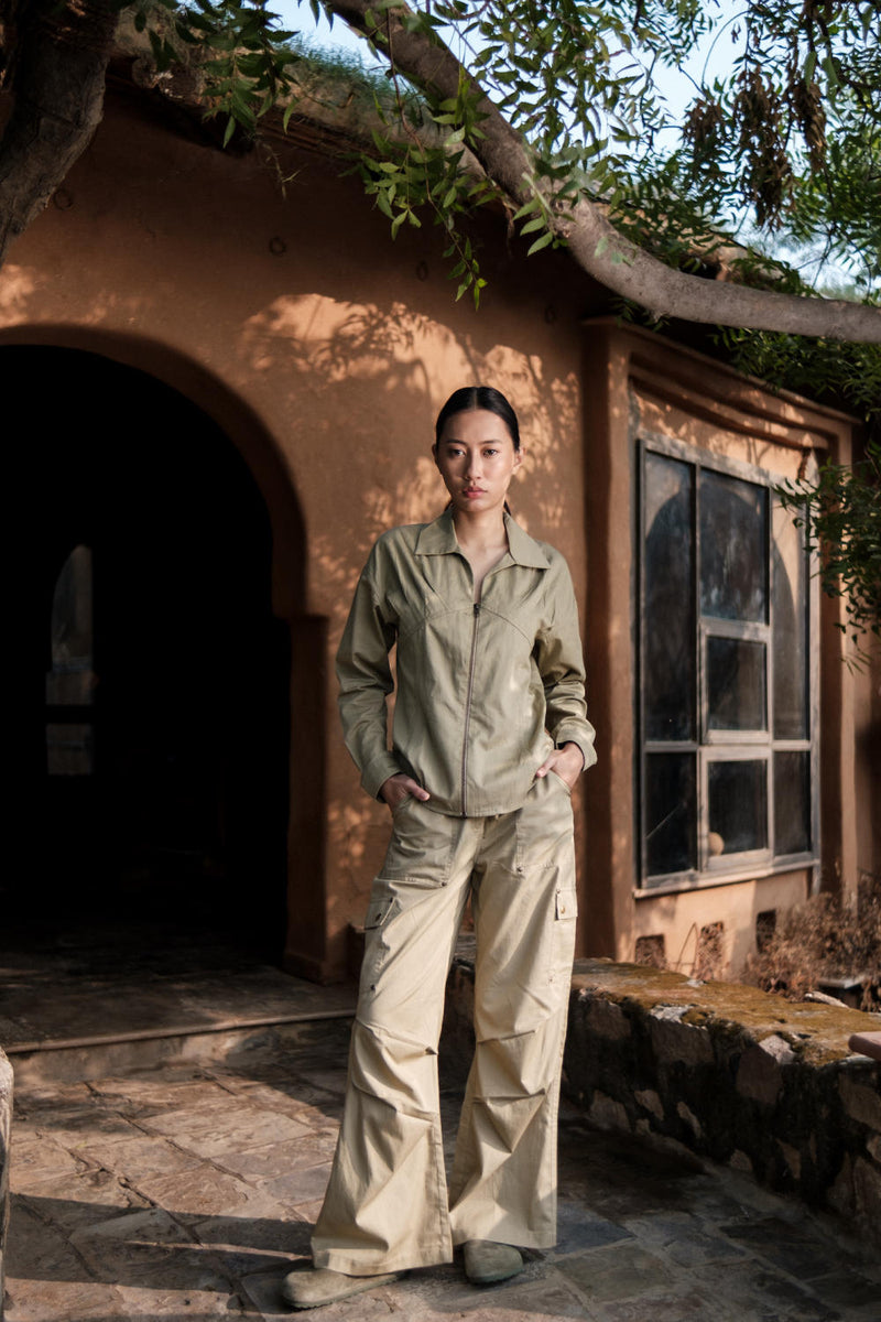 Saigon Parachute Pants-Khaki cotton by The Terra Tribe for women Worldwide