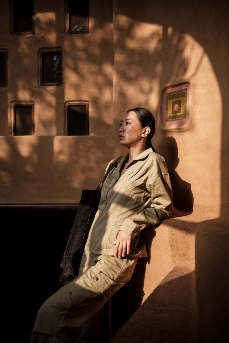 Saigon Parachute Pants-Khaki cotton by The Terra Tribe for women Worldwide