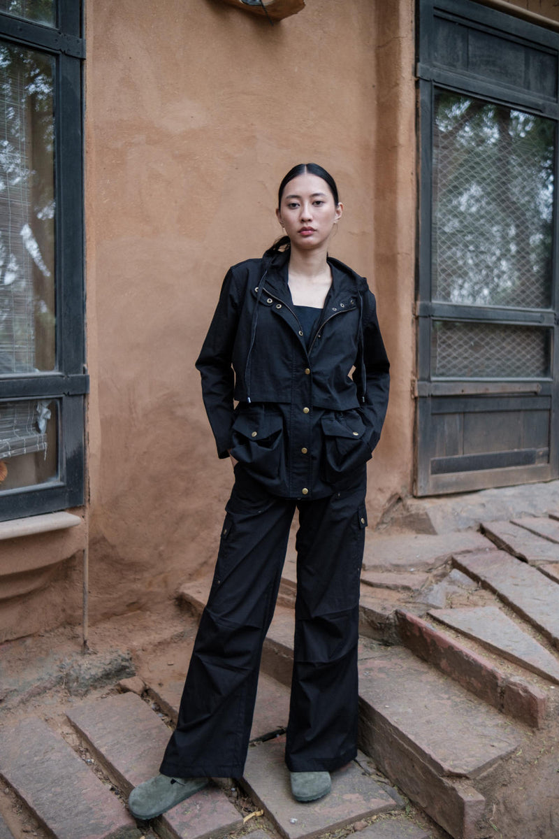 Kyoto Utility Jacket-Black cotton by The Terra Tribe in black color for women Worldwide