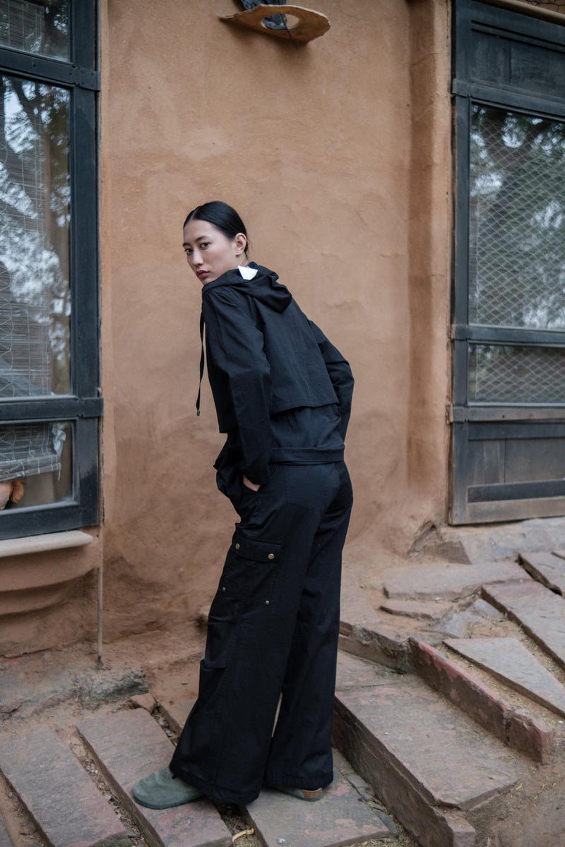 Kyoto Utility Jacket-Black cotton by The Terra Tribe in black color for women Worldwide