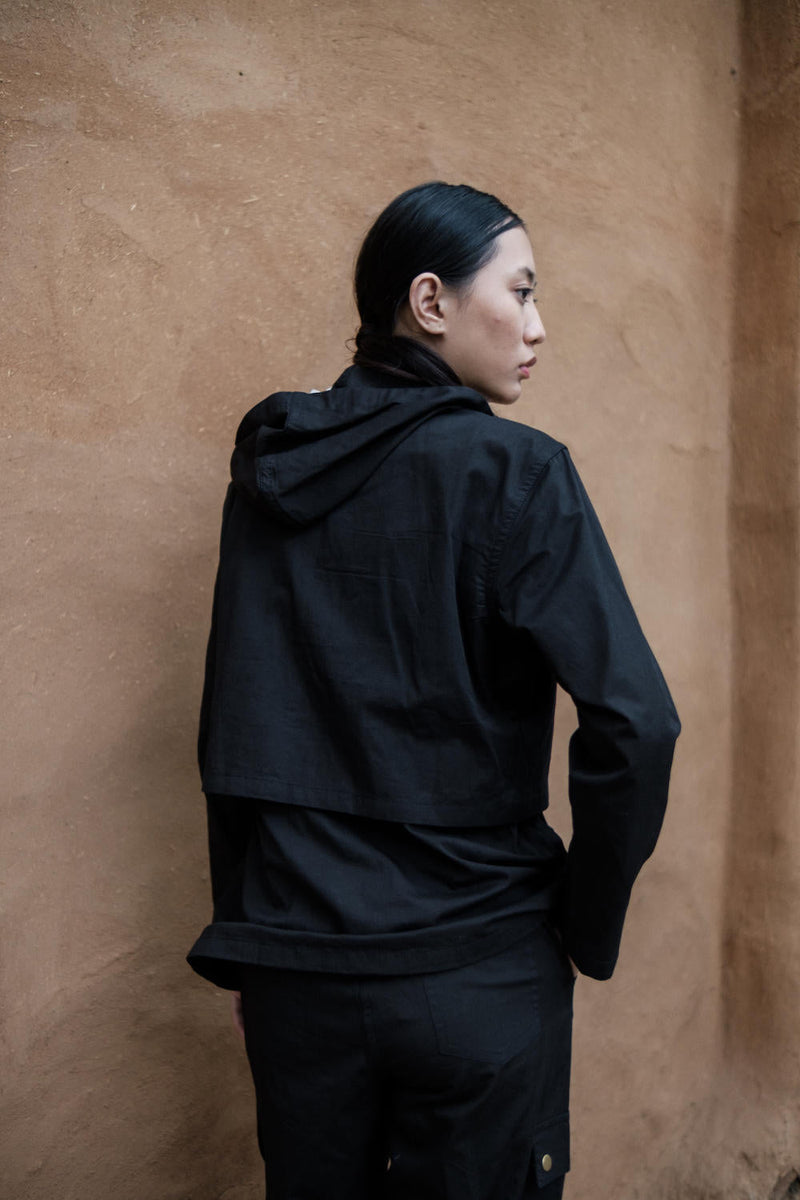 Kyoto Utility Jacket-Black cotton by The Terra Tribe in black color for women Worldwide