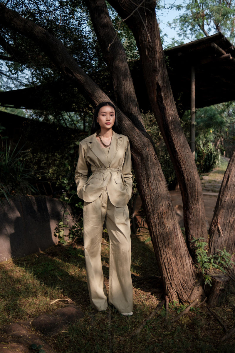 Cambridge Blazer-Khaki cotton by The Terra Tribe for women Worldwide