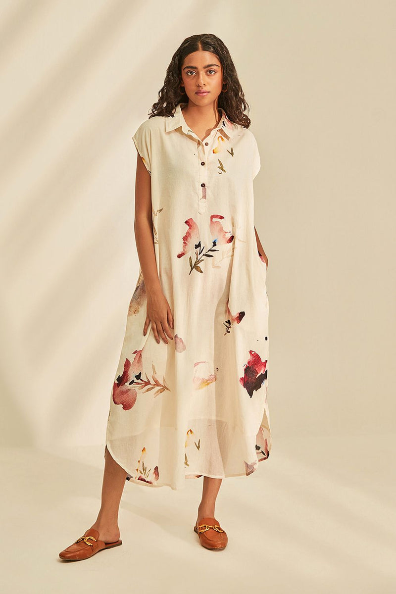 Blossom Dress cotton by Khara Kapas in white for women Worldwide