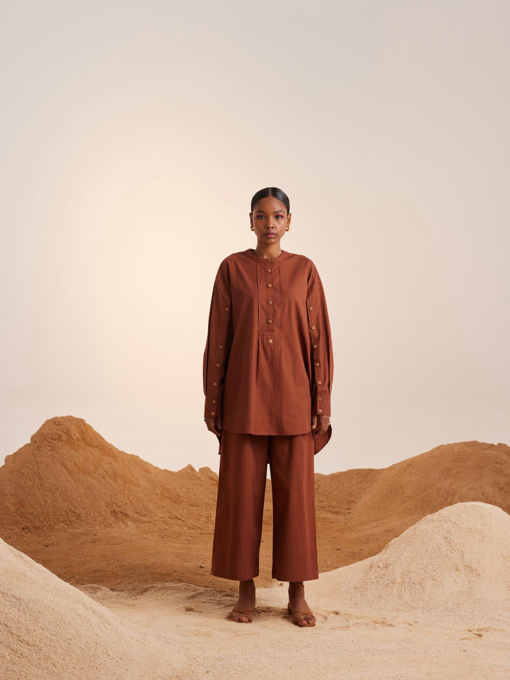 Top Stitched Tunic Set-Rust