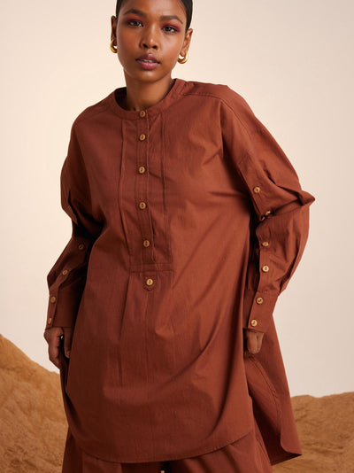 Top Stitched Tunic Set-Rust