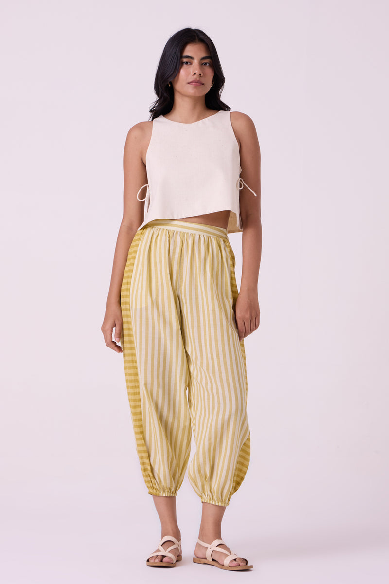 Akari Yellow Striped Handwoven Pants handwoven cotton pant/trouser by The Summer House in yellow for women Worldwide