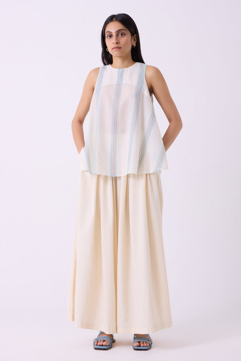 Takumi Off White Handwoven Pleated Pants handspun & handwoven cotton pant/trouser by The Summer House in off white for women Worldwide