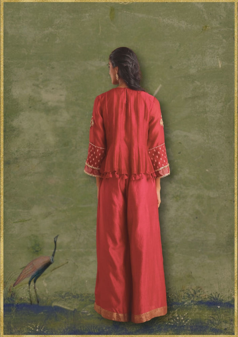 Gulal Top & Palazzo chanderi by Myoho in red color for women Worldwide