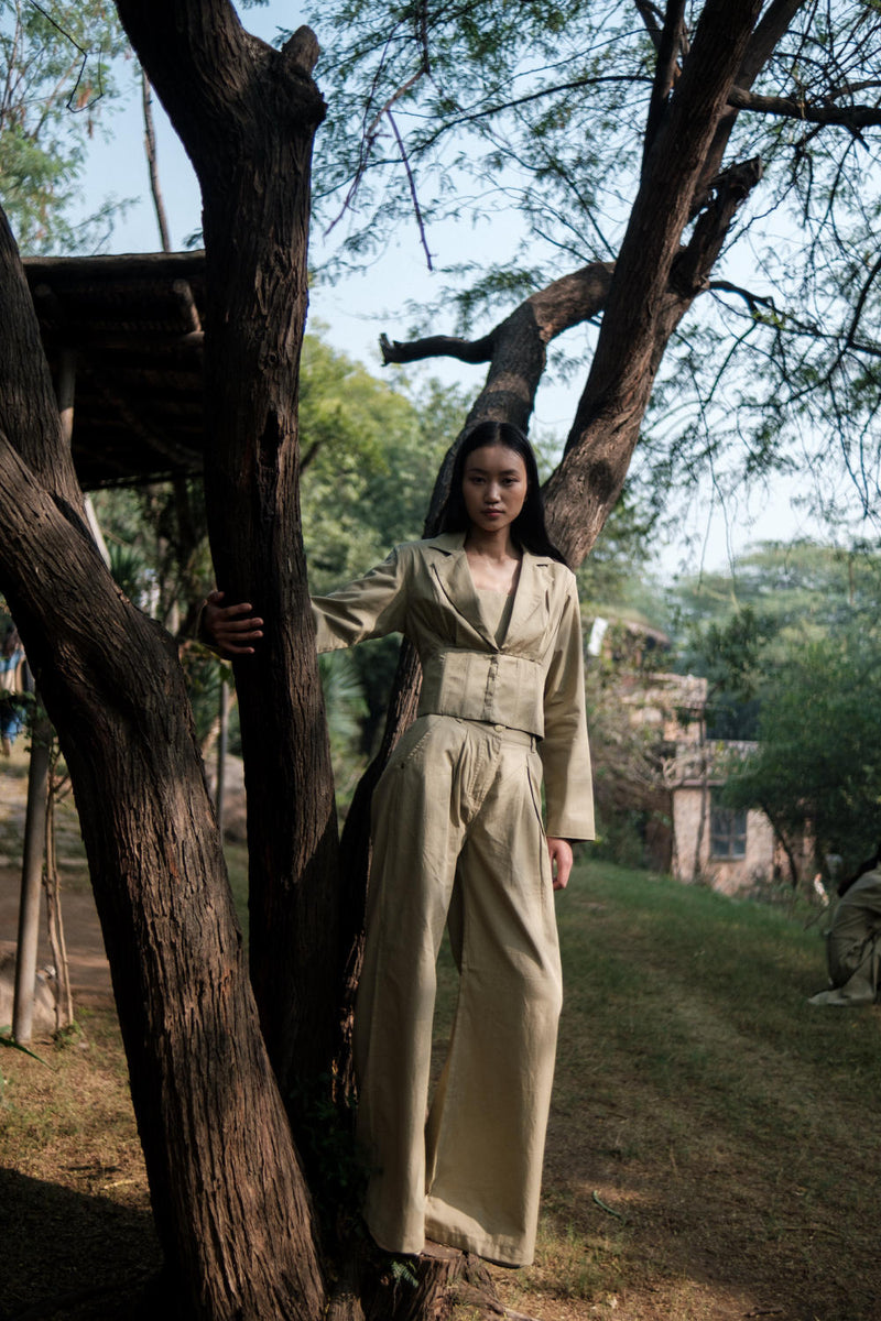 Milano Blazer-Khaki cotton by The Terra Tribe for women Worldwide