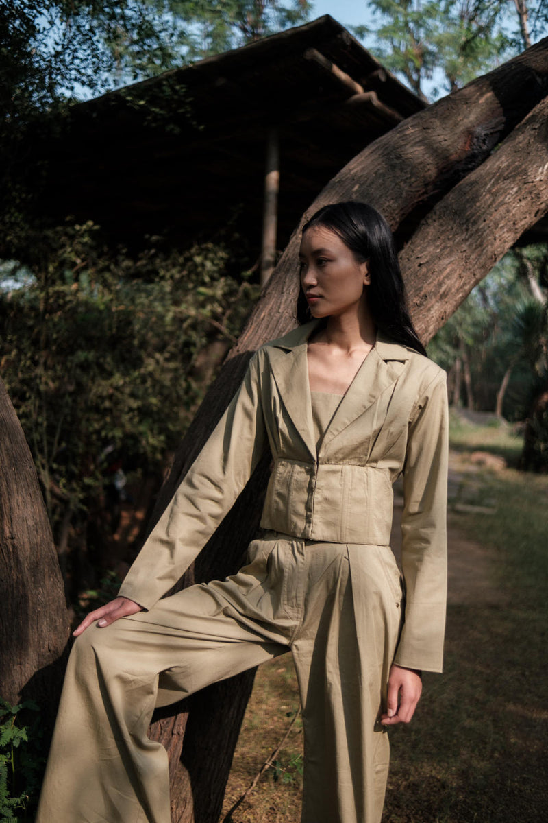 Milano Blazer-Khaki cotton by The Terra Tribe for women Worldwide