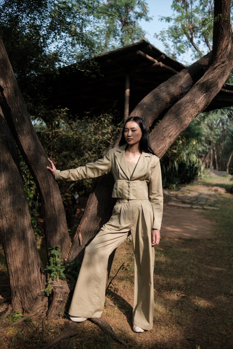 Milano Blazer-Khaki cotton by The Terra Tribe for women Worldwide