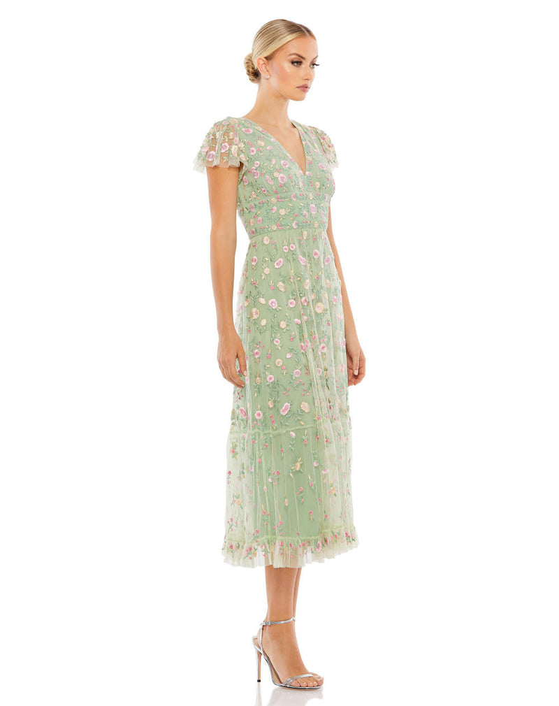 MD-35104 Midi Embroidered Dress-Green by Mac Duggal in green color for women Worldwide