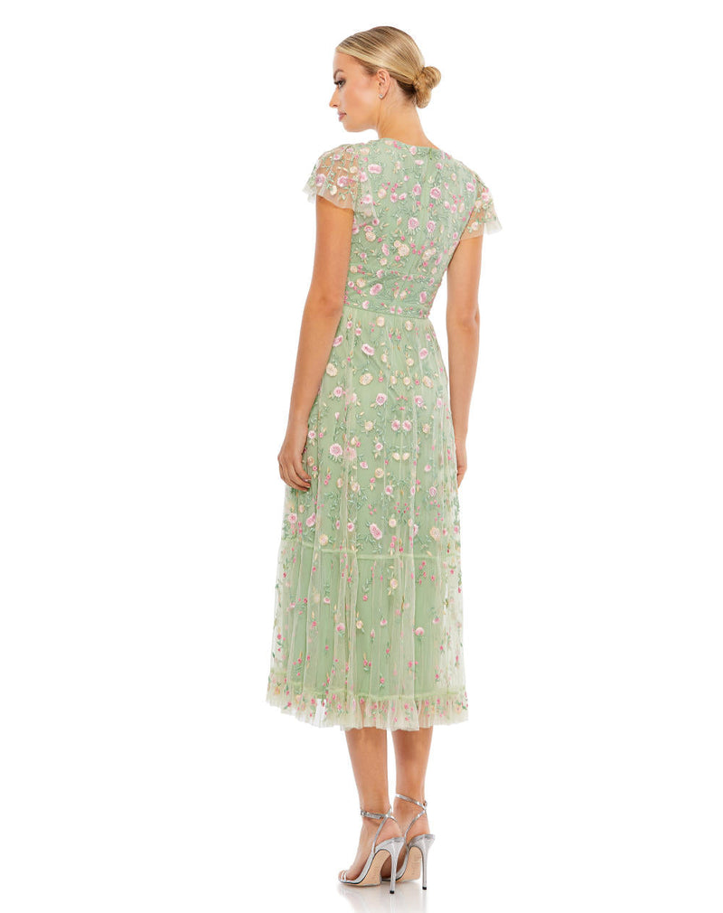 MD-35104 Midi Embroidered Dress-Green by Mac Duggal in green color for women Worldwide