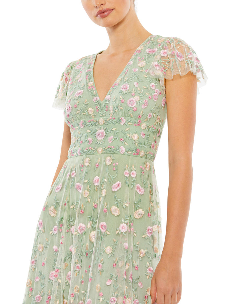 MD-35104 Midi Embroidered Dress-Green by Mac Duggal in green color for women Worldwide