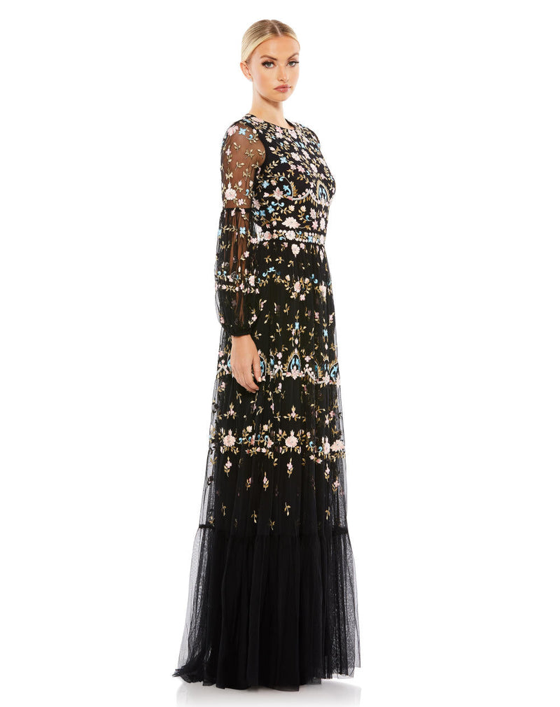 MD-35111 Embroidered Long Dress-Black by Mac Duggal in black color for women Worldwide