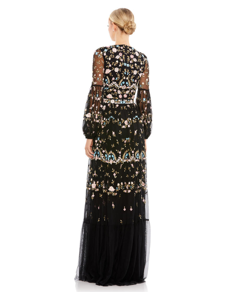MD-35111 Embroidered Long Dress-Black by Mac Duggal in black color for women Worldwide