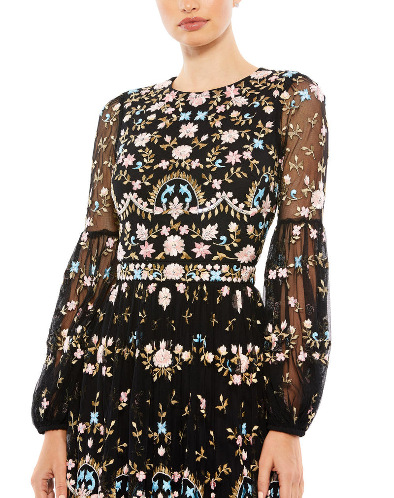 MD-35111 Embroidered Long Dress-Black by Mac Duggal in black color for women Worldwide