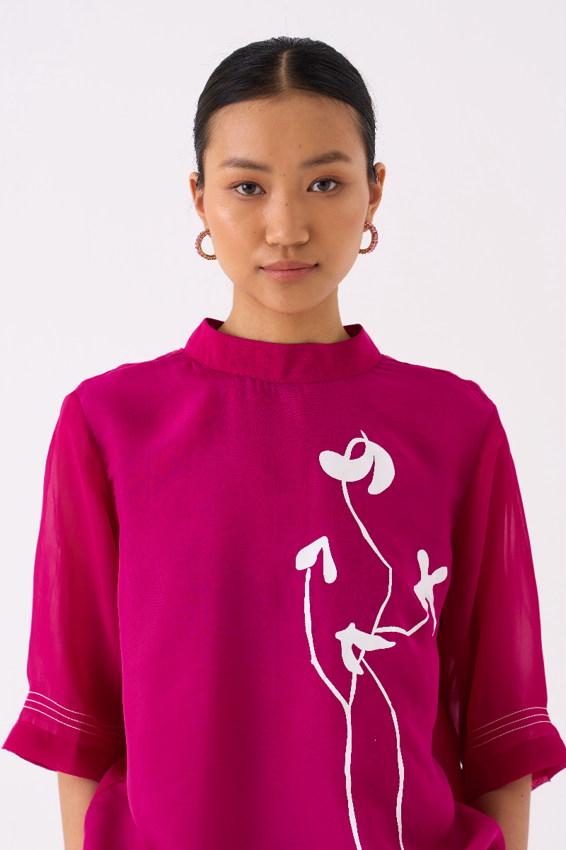 POPPY TOP CO-ORD
(SET OF 2)-FUSCHIA poplin by THREE for women Worldwide