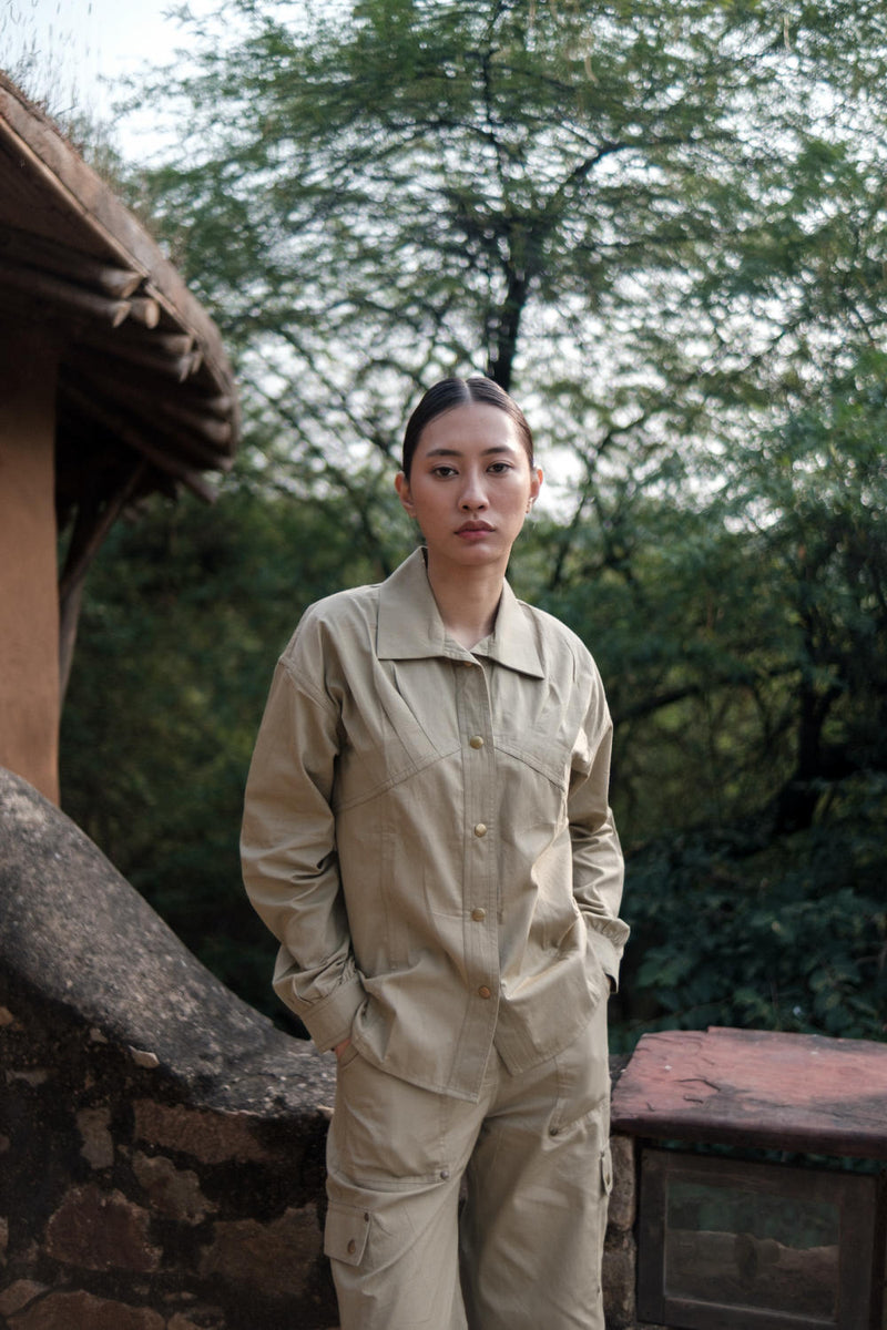 Arizona Shirt-Khaki (353) cotton by The Terra Tribe for women Worldwide