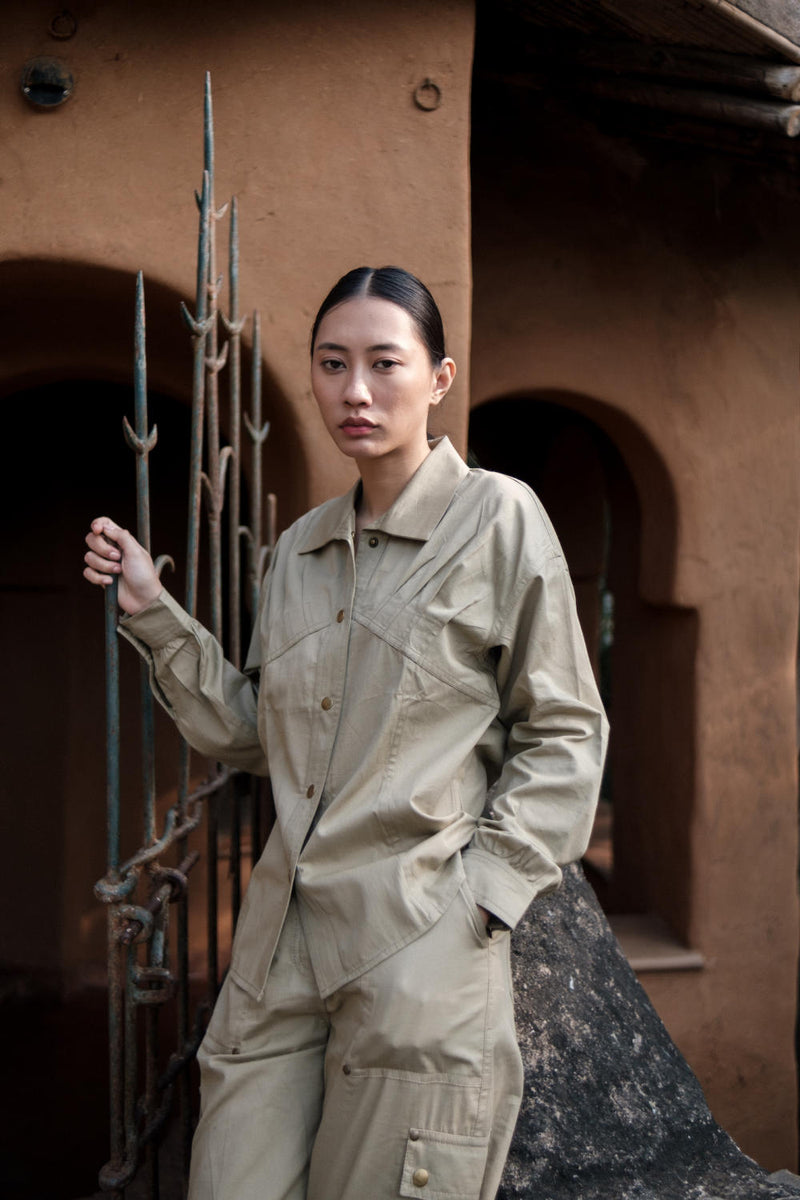 Arizona Shirt-Khaki (353) cotton by The Terra Tribe for women Worldwide