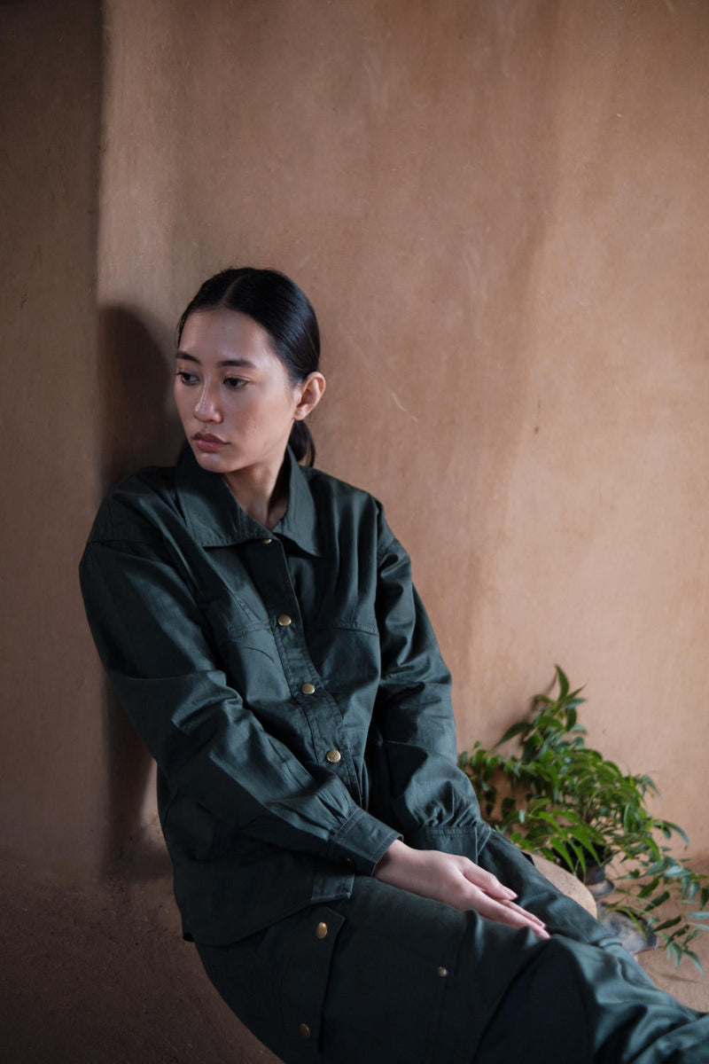 Arizona Shirt-Deep Green (353) cotton by The Terra Tribe in green color for women Worldwide