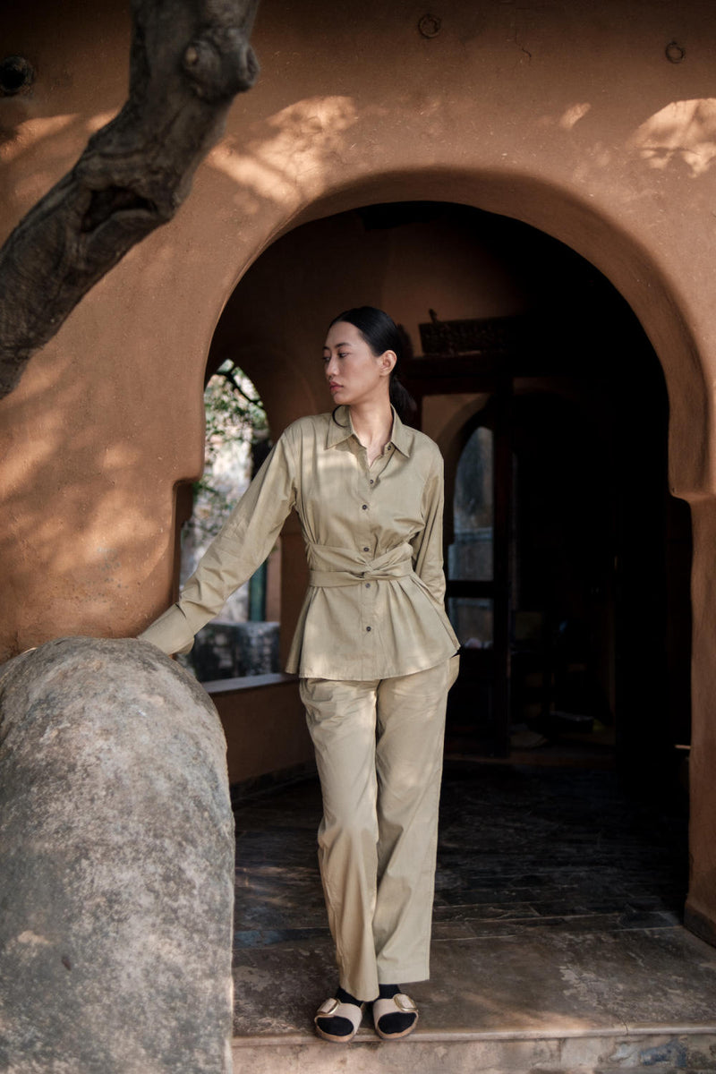 Sandra Straight Pants-Khaki cotton by The Terra Tribe for women Worldwide