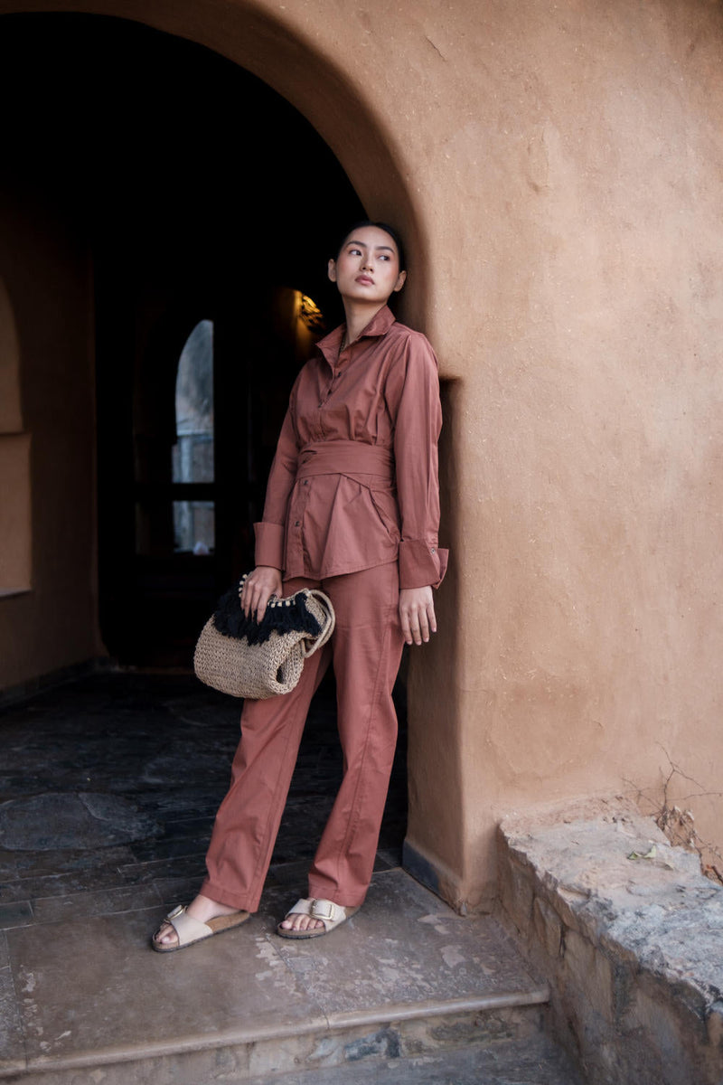 Sandra Straight Pants-Copper cotton by The Terra Tribe for women Worldwide