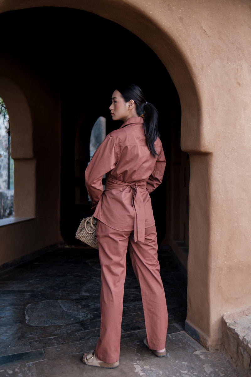 Sandra Straight Pants-Copper cotton by The Terra Tribe for women Worldwide