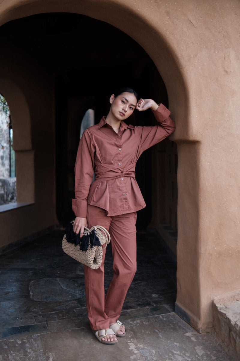 Sandra Straight Pants-Copper cotton by The Terra Tribe for women Worldwide