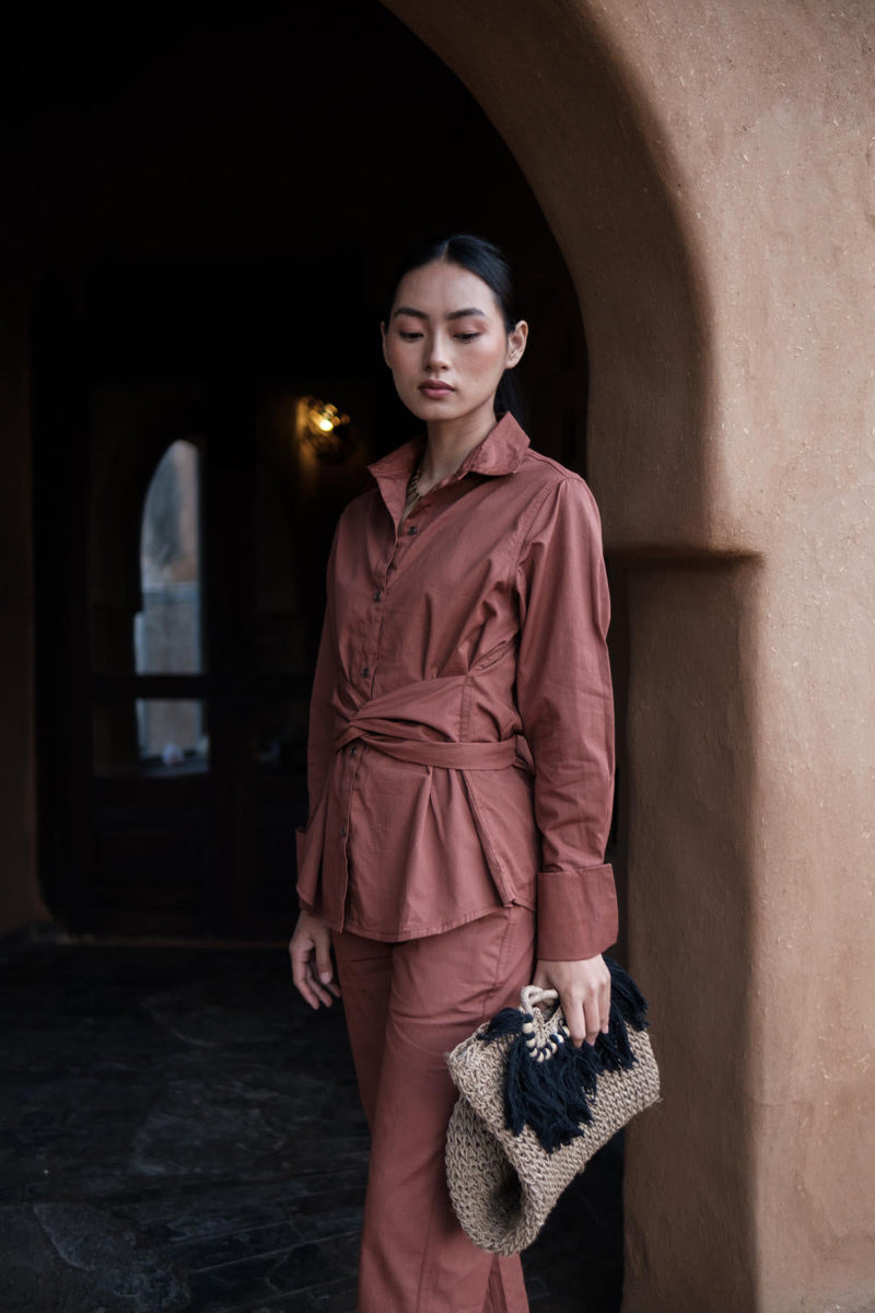 Sandra Straight Pants-Copper cotton by The Terra Tribe for women Worldwide