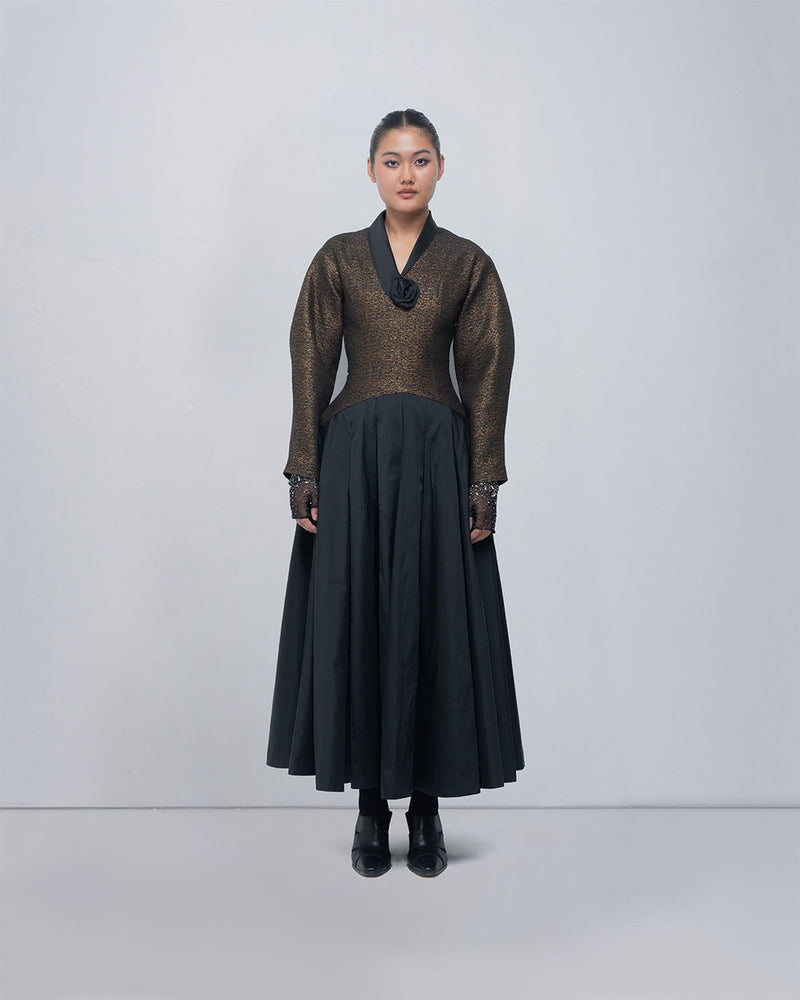 Anyma Dress viscose by Leh Studios in gold, black for women Worldwide