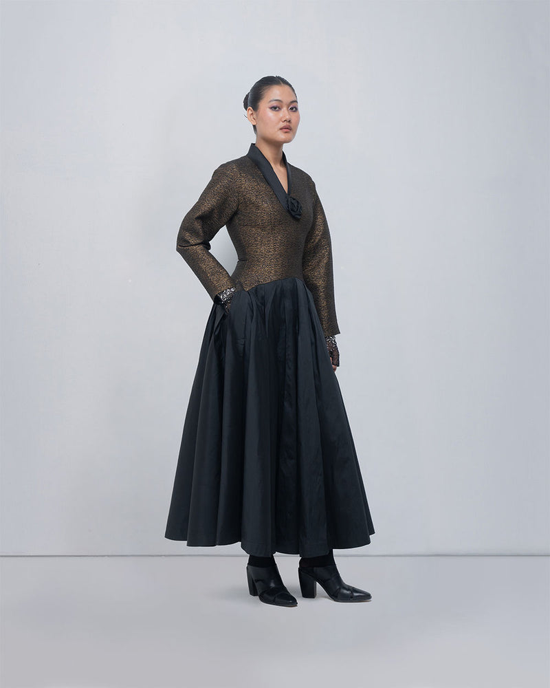 Anyma Dress viscose by Leh Studios in gold, black for women Worldwide