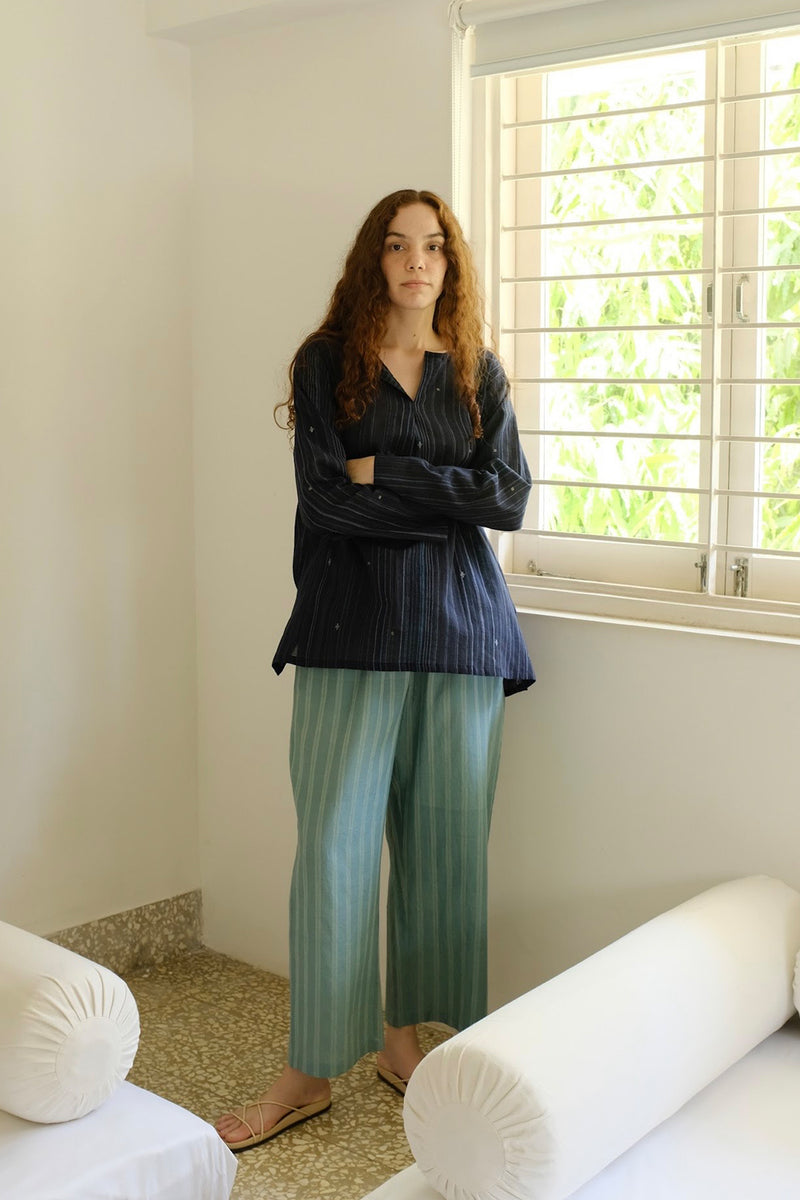 Joey-Sea Green Pant cotton silk pant/trouser by MASON AND MILL in sea green for women Worldwide