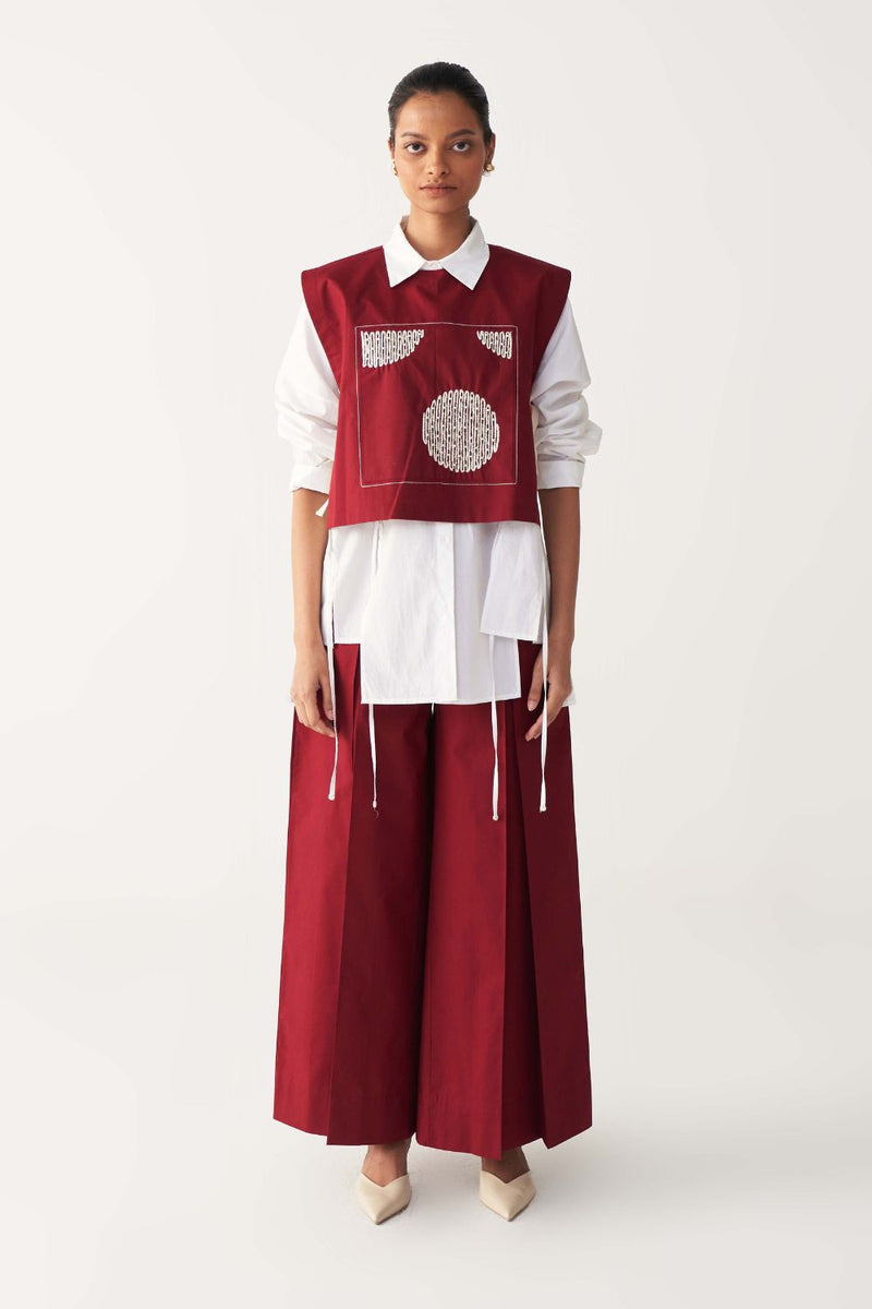 PATCH EMB. OVERLAY CO-ORD (SET OF 3)-MADDER RED poplin by THREE in red color for women Worldwide