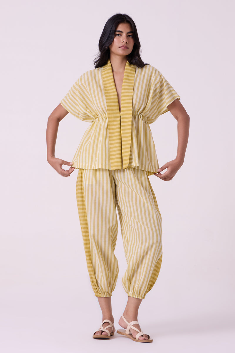 Akari Yellow Striped Handwoven Pants handwoven cotton pant/trouser by The Summer House in yellow for women Worldwide
