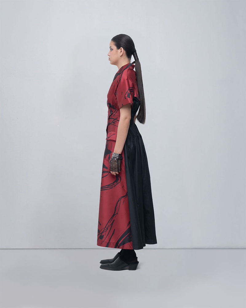 Melis Dress viscose by Leh Studios in red, black for women Worldwide