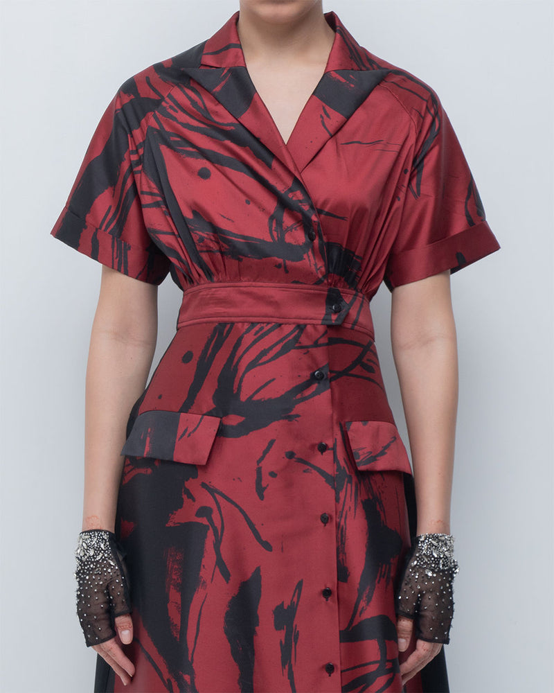 Melis Dress viscose by Leh Studios in red, black for women Worldwide