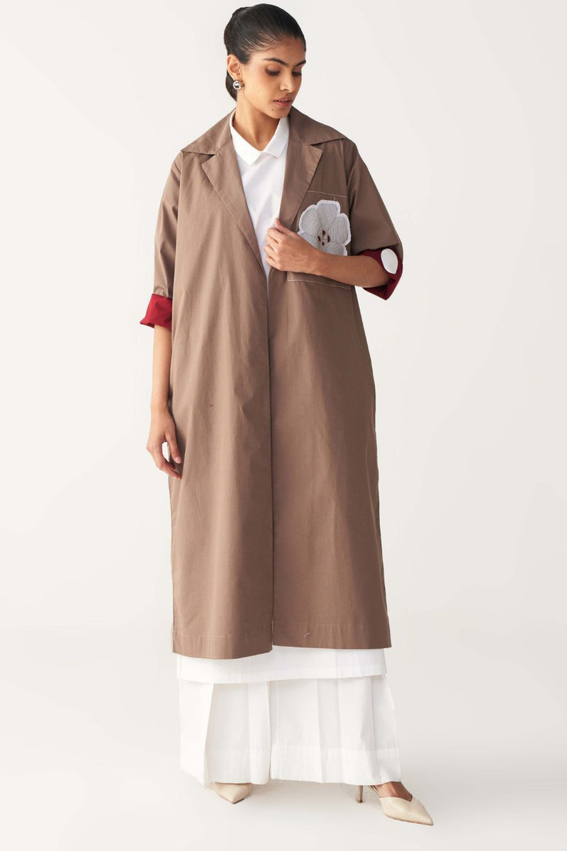 FLORAL APP. PATCH JACKET-CEDAR poplin by THREE for women Worldwide