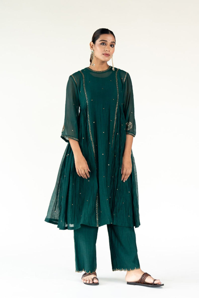 Baadal Kurta Set-Emerald chanderi by Nirjara for women Worldwide