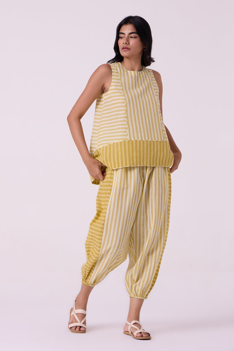 Akari Yellow Striped Handwoven Pants handwoven cotton pant/trouser by The Summer House in yellow for women Worldwide