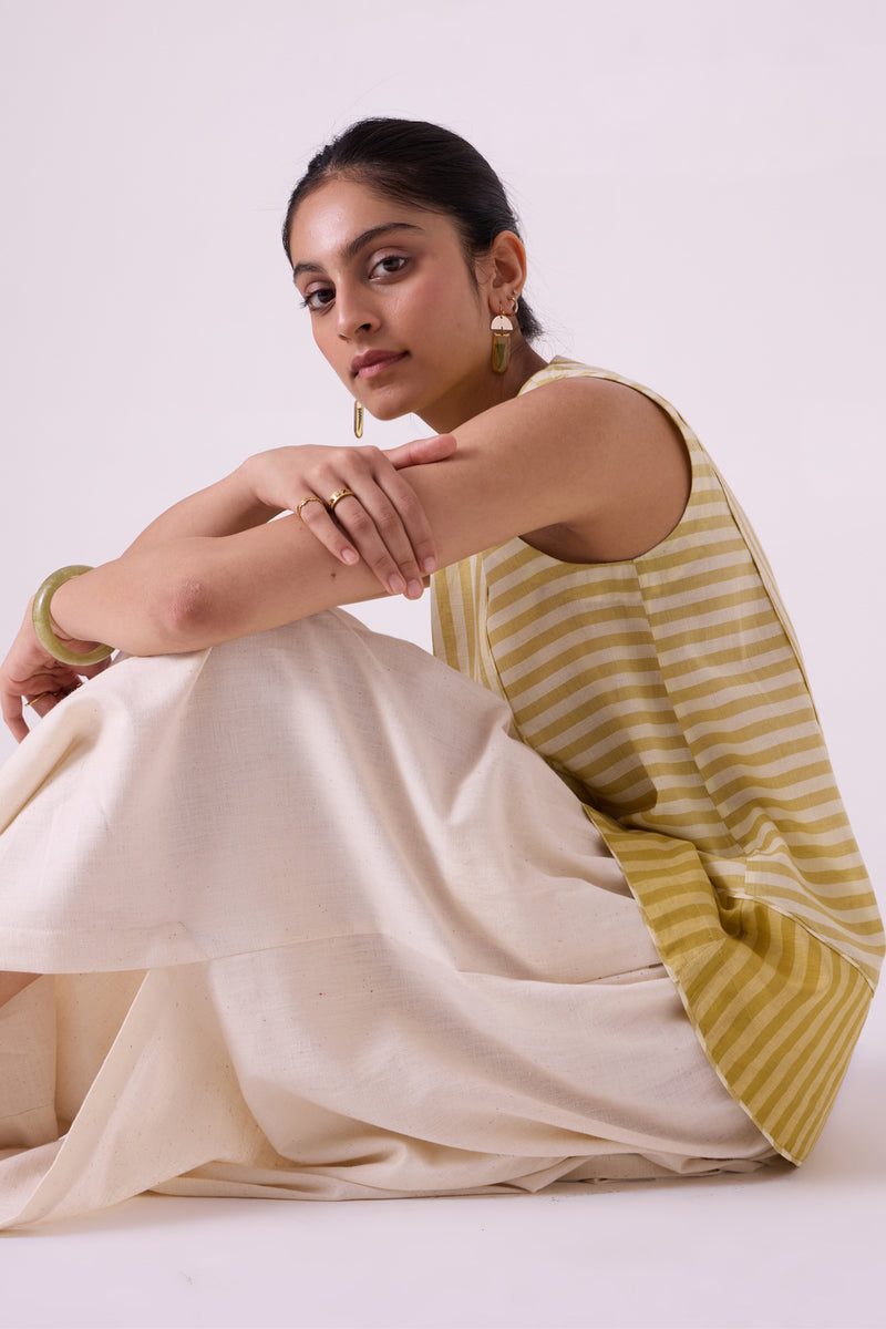 Takumi Off White Handwoven Pleated Pants handspun & handwoven cotton pant/trouser by The Summer House in off white for women Worldwide