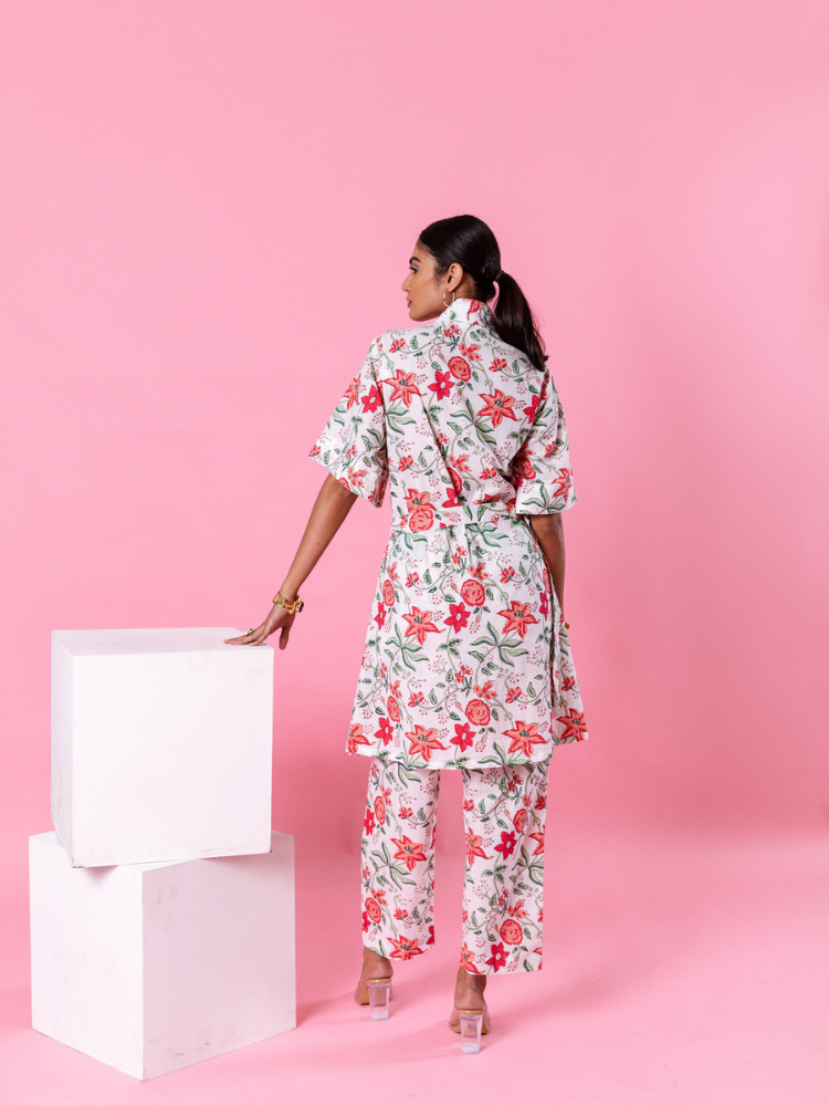 Pink Dahlia Kimono Co-Ord Co-ord Set by Marche in white color for women Worldwide