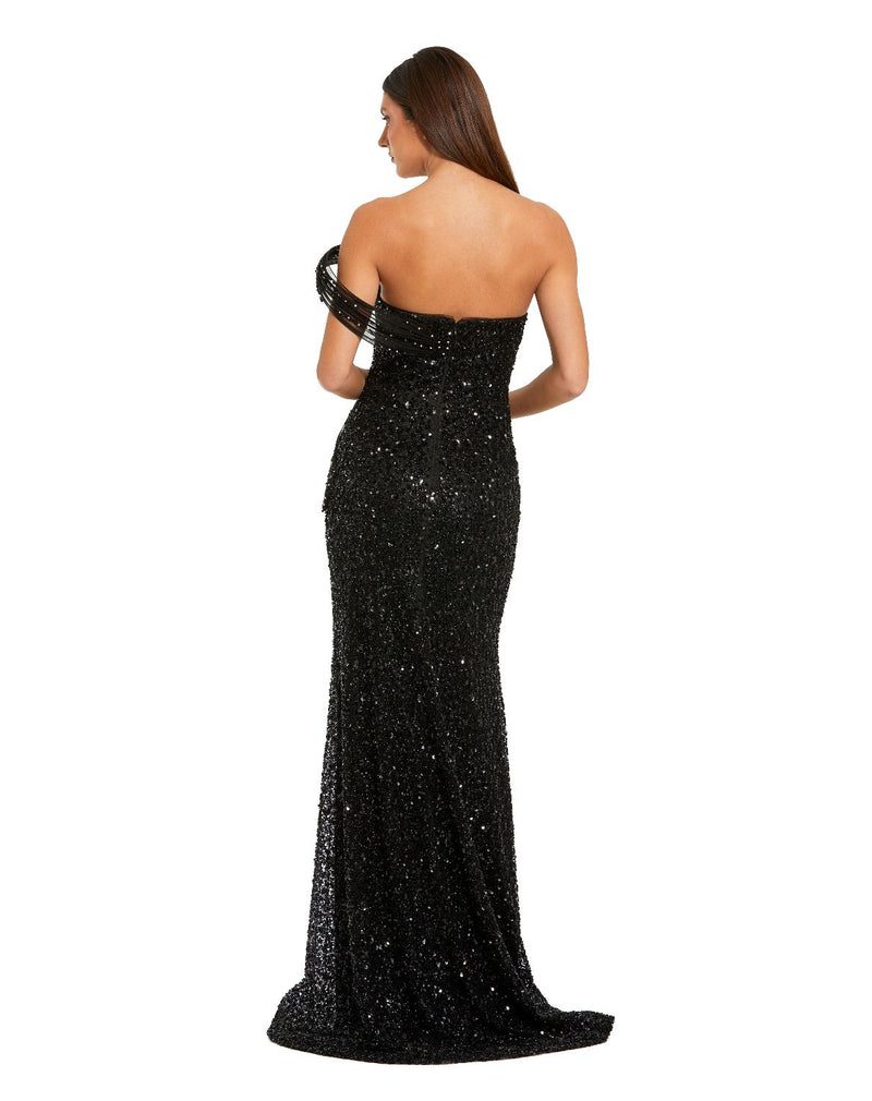 37085 - Black Embellished Strapless Gown with Sculptural Drape by Mac Duggal in black color for women Worldwide