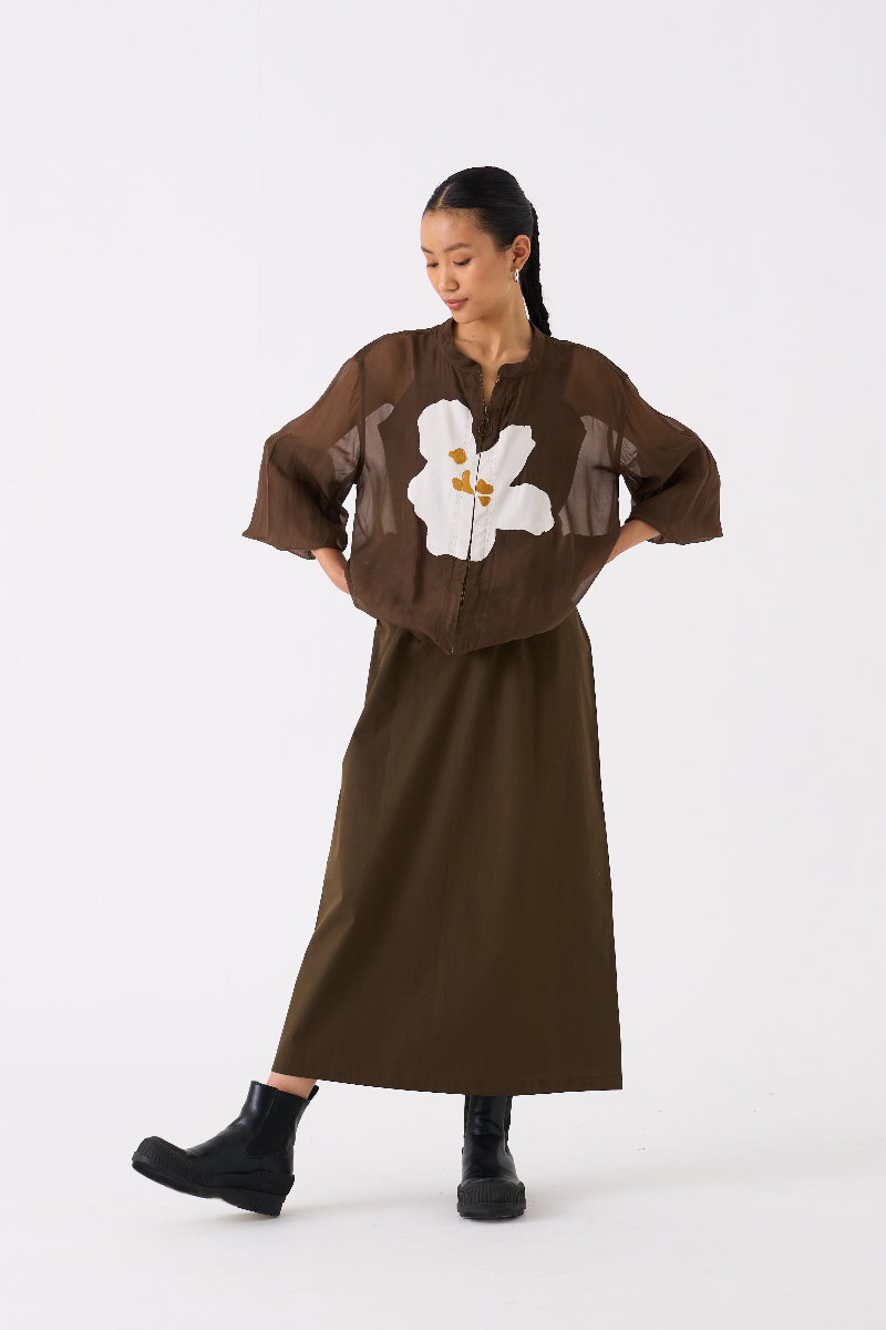 FLORAL APPLIQUE BOMBER JACKET-DARK OLIVE organza by THREE in olive color for women Worldwide