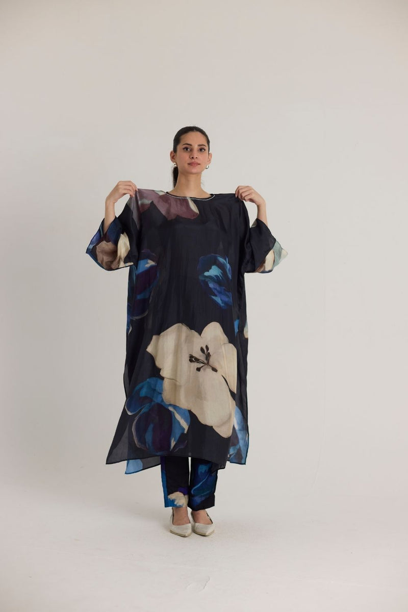 ROCCO SILK KAFTAN SET silk by Yam in black color for women Worldwide