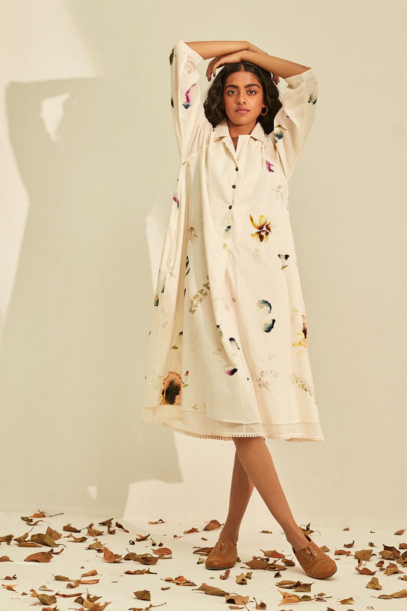 Silent Whispers Dress cotton by Khara Kapas in white for women Worldwide
