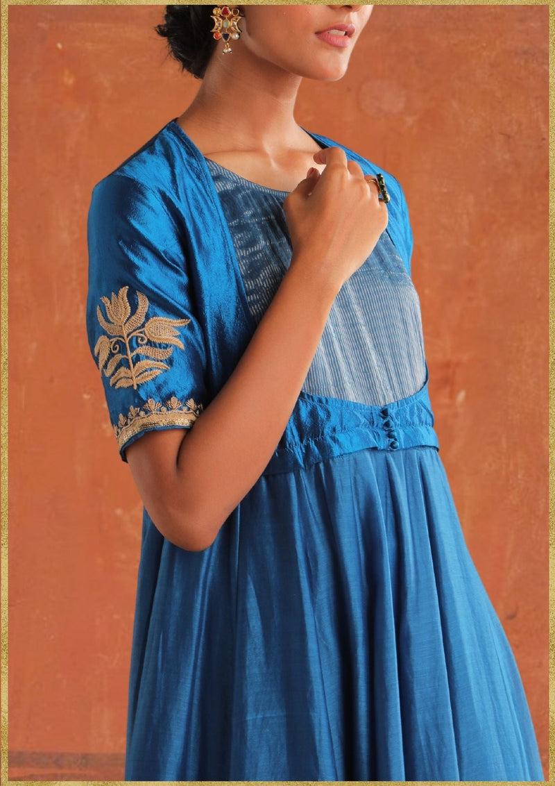 Peacock Blue Kurta Set (MYO-2484- Manmohak) by Myoho in blue color for women Worldwide