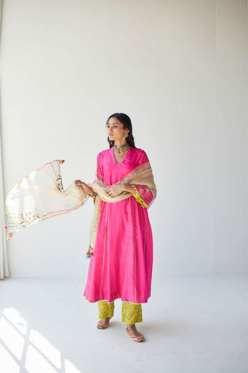 HOT PINK SIDE KALI KURTA SET Kurta Sets by Rajiramniq for women Worldwide