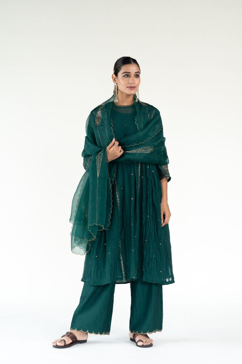 Baadal Kurta Set 
with Shama Odhani-Emerald chanderi by Nirjara for women Worldwide